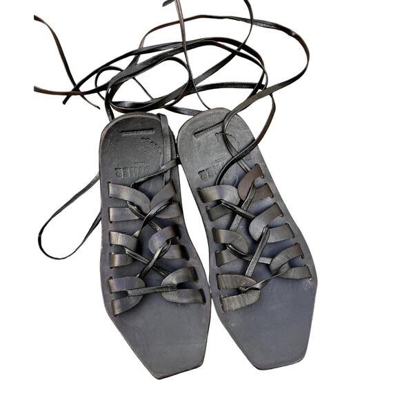 Brother Vellies | Women's Square Toe Ankle Lace Up Gladiator Sandals Black Sz 6 - Picture 1 of 3